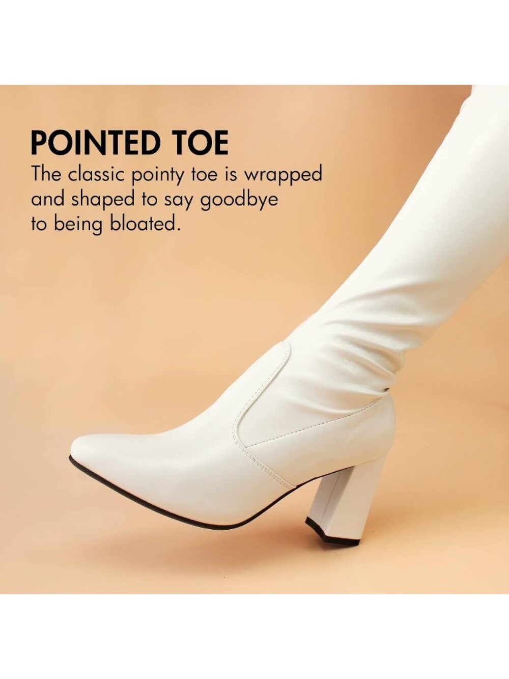 Women's White Comfort Thigh High Pointy-toe and High-Heel Over The Knee Boots - Picture 4 of 5